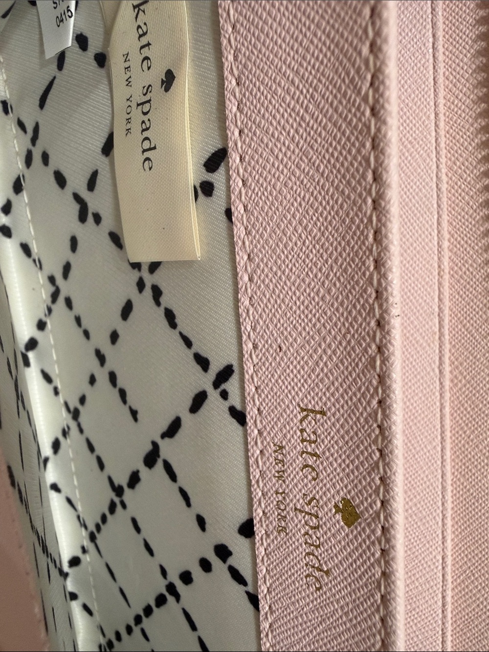 kate spade Pale Pink Saffiano Card Wallet with Gold Logo
